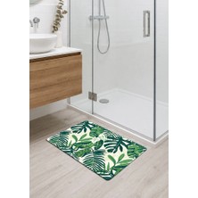 İyi Fikirler Yaprak Desenli Kaymaz Kauçuk Taban Dikişli Kenar Banyo Balkon Mutfak Paspası 40X70CM