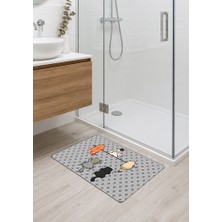 İyi Fikirler Yaramaz Kedi Desenli Kaymaz Kauçuk Taban Dikişli Kenar Banyo Balkon Mutfak Paspası 40X70CM