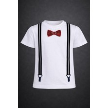 Nacar Store Erkek-Kız Çocuk Kırmzı Papyon Işlemeli T-Shirt