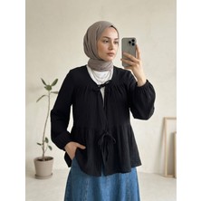 Miostil Iki Bağlamalı Müslin Tunik-Siyah