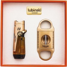 Lubinski Yeni Seri Çakmak ve Kesici Puro Seti Gold LB-715