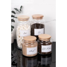 Dolkin Home 4 Parça Cam Kavanoz Seti Çay Şeker Kahve Saklama Kabı Vakum Kapaklı Etiket Hediyeli 1300-500 ml
