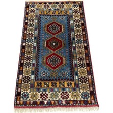 Burak Halı El Dokuma Sıfır Yahyalı Halısı 87X150 Mavi %100 Yün Kök Boya Halı