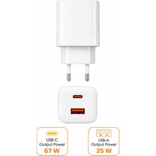 Al-tech Bilişim Çift Portlu 67W Süper Hızlı Şarj Adaptörü Usb-C Usb-A  Qc3.0 Type-C Kablolu