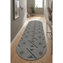 Bonny Home Oval Koridor Halısı Rölyef Kaymaz Ince Yıkanabilir Modern Dekoratif Yolluk Halı Gri Riva - 7123