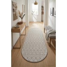 Bonny Home Oval Koridor Halısı Rölyef Kaymaz Ince Yıkanabilir Modern Dekoratif Yolluk Gri Porlo - 7131