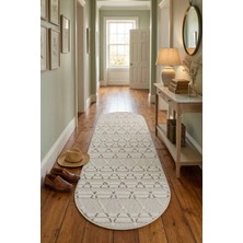 Bonny Home Oval Koridor Halısı Rölyef Kaymaz Ince Yıkanabilir Modern Dekoratif Yolluk Bej Porlo - 7132