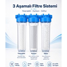 Greenaqua 20 Inç Daire Bina Girişi 3'lü Kireç Önleyici Filtre Yıkanabilir Aktif Karbon ve Silfos Materyal