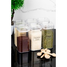 Dolkin Home 6'lı Beyaz Etiketli Kaşıklı 300 ml Vakum Sızdırmaz Kapaklı Mika Baharatlık Seti