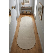 Bonny Home Oval Koridor Halısı Rölyef Kaymaz Ince Yıkanabilir Modern Dekoratif Halı Yolluk Bej Porlo - 7128