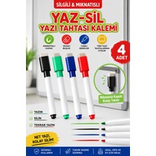 Hobialem 4 Adet Keçeli Renkli Yaz-Sil Yazı Tahtası Kalemi, Silgili Mıknatıslı Kalem, Keçeli Kalem