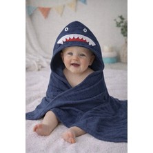 Becalm Online Shark - Köpekbalığı Nakışlı Müslin %100 Organik Pamuk - Yazlık Deniz ve Havuz Kıyafeti - Bebek Yenidoğan Banyo Kurulama Kundak - Havlu - Kapuşonlu - Panço - Lacivert