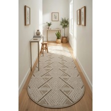 Bonny Home Oval Koridor Halısı Rölyef Kaymaz Ince Yıkanabilir Modern Dekoratif Yolluk Halı Bej Riva - 7122