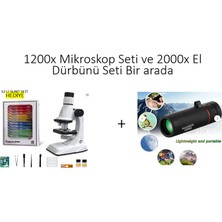 Elvinsa Çocuklar Için Başlangıç Seti 1200X Mikroskop Seti ve 2000X El Dürbünü Seti-(12 Örnek Slayt Hediye )
