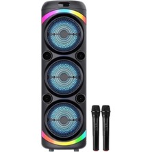 Tastech Büyük Boy Çift Kablosuz Mikrofonlu Bluetooth Hoparlör Kablosuz Speaker 3x8inç