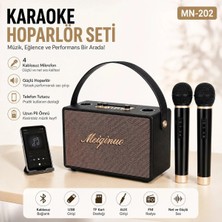 Tastech MN-202 Çift Kablosuz Mikrofonlu Bluetooth Karaoke Spekaer Şarjlı Taşınabilir Hoparlör Hafıza Kartı ve USB Girişli Partybox 15W Ses Bombası