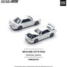 Pop Race Nissan Skyline Gt-R R32 Crystal White 1:64 Diecast Model Araba PR64-157