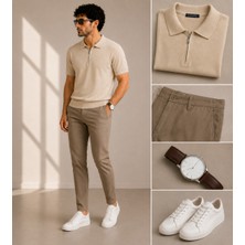 Advante ADV-5053 Fermuarlı Triko Tişört/bej/3xl