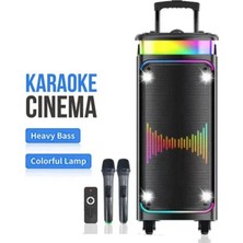 Tastech Büyük Boy Çift Kablosuz Mikrofonlu Bluetooth Hoparlör Taşınabilir Tekerlekli Speaker