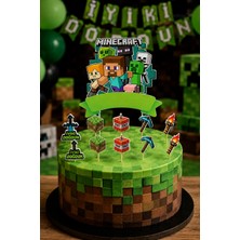 Dodomar Minecraft Pasta Süsü Seti Büyük Figür ve 10'lu Kürdan Dekoru Doğum Günü Süsü