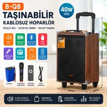 Tastech Bq8 Taşınabilir Büyük Boy Kablosuz Hoparlör Şarjlı Bluetooth Speaker Hafıza Kartı ve USB Girişli Ses Sistemi Uzaktan Kumandalı Fm Radyolu Kablosuz Mikrofonlu 40W Ahşap Kabin Ses Bombası