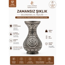 Aura Copper El Işlemeli Eskitme Desenli Bakır & Gold Sarı Pirinç Vazo 23 cm – El Işçiliği Dekoratif Salon Mutfak Konsol Çiçeklik ve Ofis Vazosu Obje