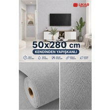 Ukab Dekor 1 Adet 50X280 cm (1,4 M²) Gri Keten Dokulu Kendinden Yapışkanlı Silinebilir Dekoratif Duvar Kaplama Paneli