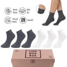 Lion Monroe Saf Bambu Kadın Lastiksiz Beyaz-Gri Soket Dikişsiz Premium Çorap Kutulu 6'lı / Iz Bırakmaz / Sıkmayan Çorap L5952AZNB Softaura