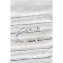 Uravas Store Pirinç Gümüş Renk Kalp Model Zirkon Taşlı Kadın Bileklik TJ-BB8520