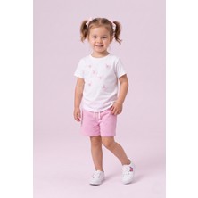 Bican Kız Çocuk Kelebek Baskılı %100 Pamuklu T-Shirt ve Şort Alt Üst Takım