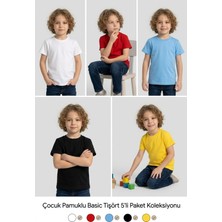 Nacar Store Çocuk T-Shirt 5'li Paket Kırmızı-Beyaz-Siyah-Sarı-Mavi Pamuklu Likralı Tişört