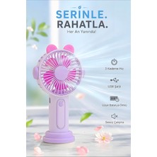 Kensa Şarjlı Taşınabilir Sevimli Kulak Tasarımlı Mini Fan 3 Kademeli Hız Telefon Standlı Vantilatör