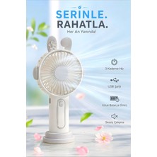 Kensa Şarjlı Taşınabilir Sevimli Kulak Tasarımlı Mini Fan 3 Kademeli Hız Telefon Standlı Vantilatör