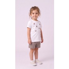 Bican Kız Çocuk Kelebek Baskılı %100 Pamuklu T-Shirt ve Şort Alt Üst Takım