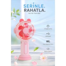 Kensa Şarjlı Taşınabilir Sevimli Kulak Tasarımlı Mini Fan 3 Kademeli Hız Telefon Standlı Vantilatör