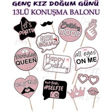 Hiras Dizayn Genç Kız Pembe Simli Görünüm Doğum Günü Için Parti Süsleri 13'lü  Konuşma Balonu ve Fotoğraf Çekilme Aksesuarları El Pankartı