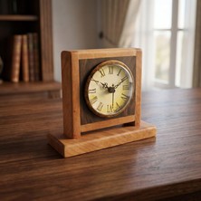 Morgen Craft Essent Dualis Ahşap Masa Saati - %100 El Yapımı - Ceviz ve Meşe Ağacı - 15X13X5.5