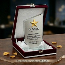 Best Hediye Kristal Plaket Gold Yıldızlı , Bordo Lüx Kadife Kutulu