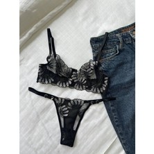 D Lingerie Fleur Noire Dantel Transparan Bralet Sütyen Takımı DM1373