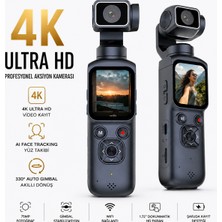 Robeve 4K Ultra Hd Gimbal Aksiyon Kamerası Aı Yüz Takipli Wifi Bağlantılı 330° Otomatik Stabilizasyonlu Taşınabilir Vlog ve Içerik Üretici Kamerası 75MP Fotoğraf Destekli Profesyonel Cep Kamerası