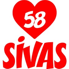 Reysa Tasarım Kalpli 58 Sivas Araba Sticker 17X17 cm Kırmızı