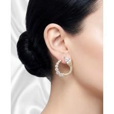 Xuping Jewelry Zarafet Müzesi Xuping Özel Tasarım Damla Taşlı ve Taş Detaylı Yarım Tur Küpe - Lüks Görünüm