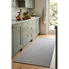 Bonny Home Mutfak Halısı Kaymaz Ince Tezgah Önü Yıkanabilir Modern Yolluk Şık Dokulu Antrasit Porlo - 7127