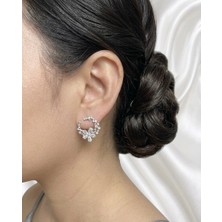Fashion Zirkon Taşlı Özel Tasarım Çiçek Küpe - Gümüş Renk Ihtişam