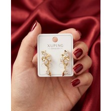 Xuping Jewelry Zarafet Müzesi Yaprak Detaylı Damla Taşlı Xuping Lüks Küpe