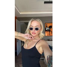 Premini Şık Siyah Camlı Beyaz-Gold Çerçeveli Unisex Güneş Gözlüğü