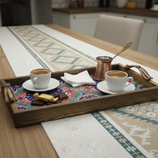 Morgen Craft Fennel Ahşap Sunum Tahtası - %100 El Yapımı - Çam Ağacı, Seramik ve Çini - 42,5x23x6,5 cm
