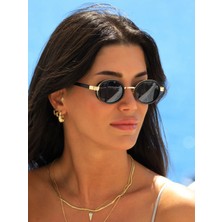Premini Şık Oval Siyah Gold Çerçeveli Unisex Güneş Gözlüğü