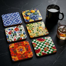 Tabloe Vintage & Çiçek Desenli Bardak Altlığı 6’lı Set – 10 Cm, 3 mm 6 Adet Doğal Dekoratif Çay Kahve Kupa Bardak Altlık