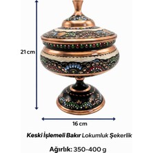 Aura Copper Eski Usul El Işlemesi Keski Motifli Bakır Şekerlik ve Lokumluk - Kapaklı Ayaklı Bakır Kase (21X16 Cm) 1 Adet